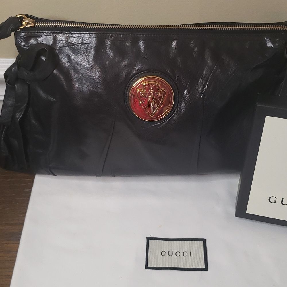 GUCCI Calfskin Leather Clutch Hysteria Bag